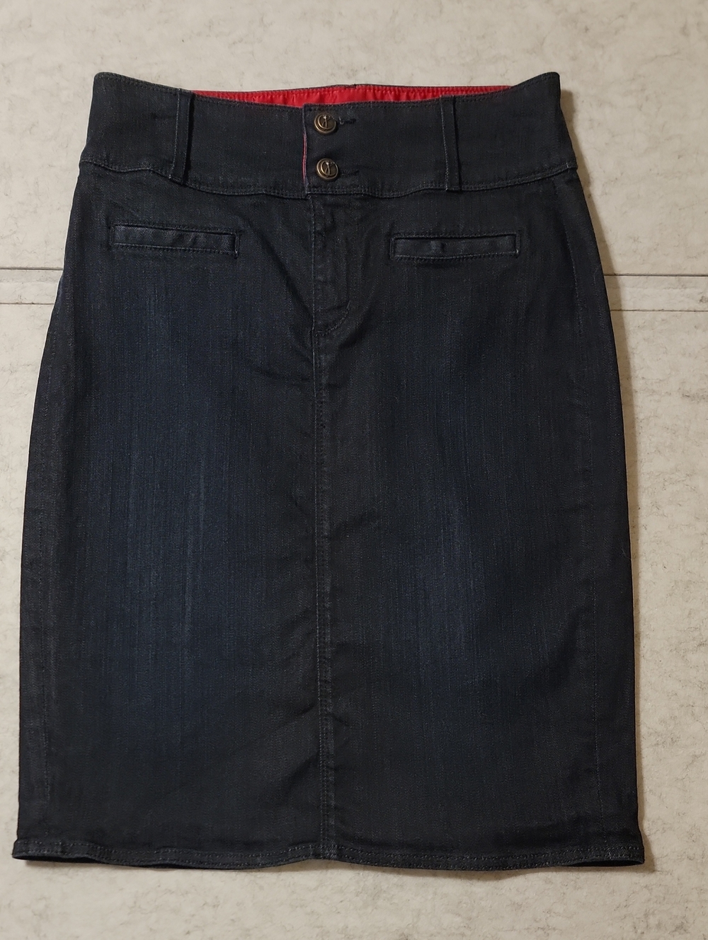 Blessed by Cookie Johnson Denim Pencil Skirt Size 27 Dusk Dark Wash Stretch
